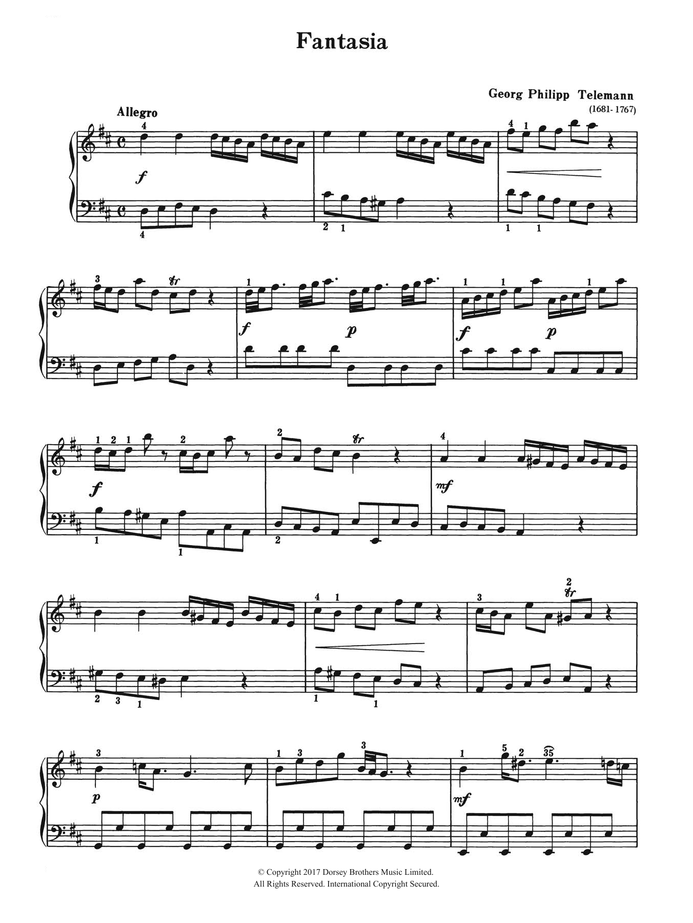 Georg Philipp Telemann Fantasia Sheet Music Notes & Chords for Piano - Download or Print PDF