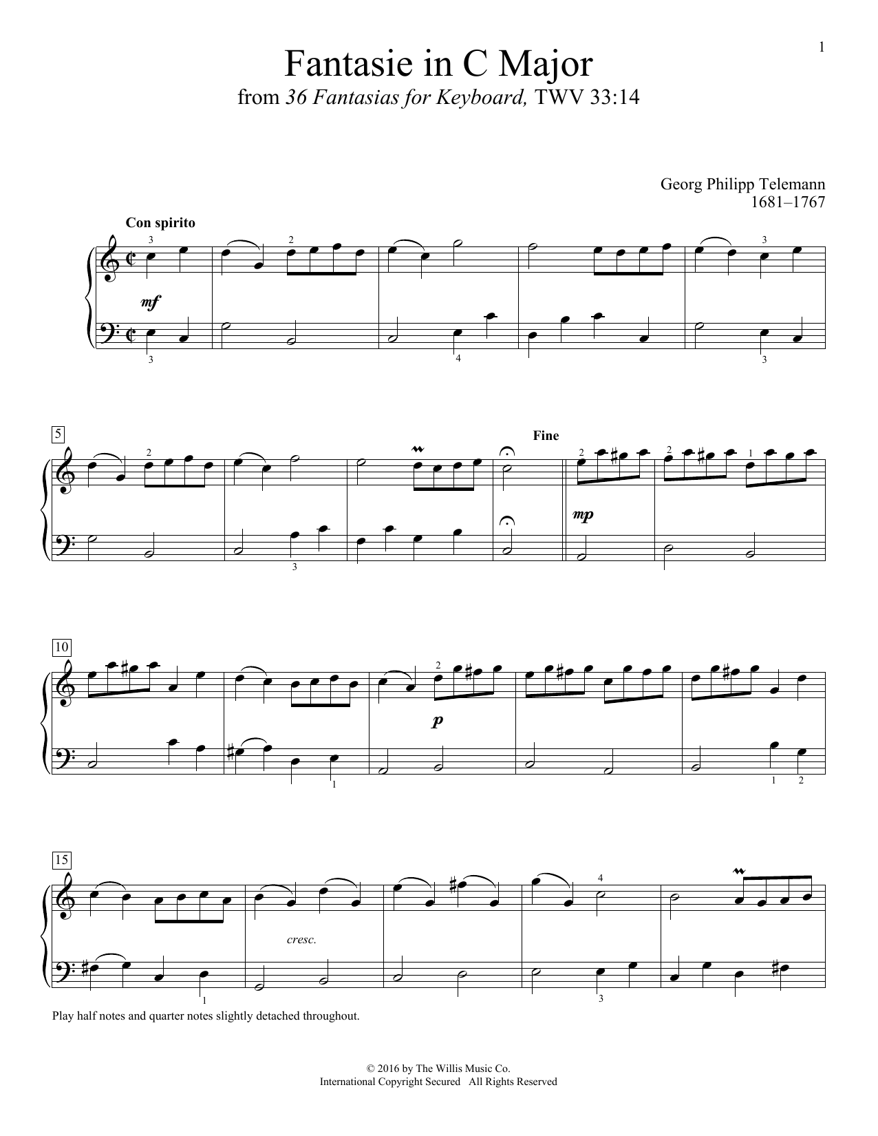 Georg Philipp Telemann Fantasie In C Major Sheet Music Notes & Chords for Educational Piano - Download or Print PDF
