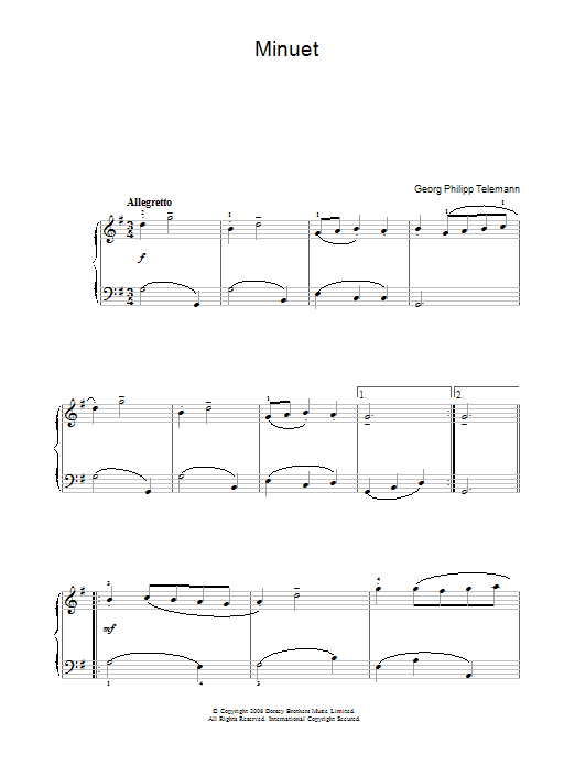 Georg Philipp Telemann Minuet Sheet Music Notes & Chords for Beginner Piano - Download or Print PDF