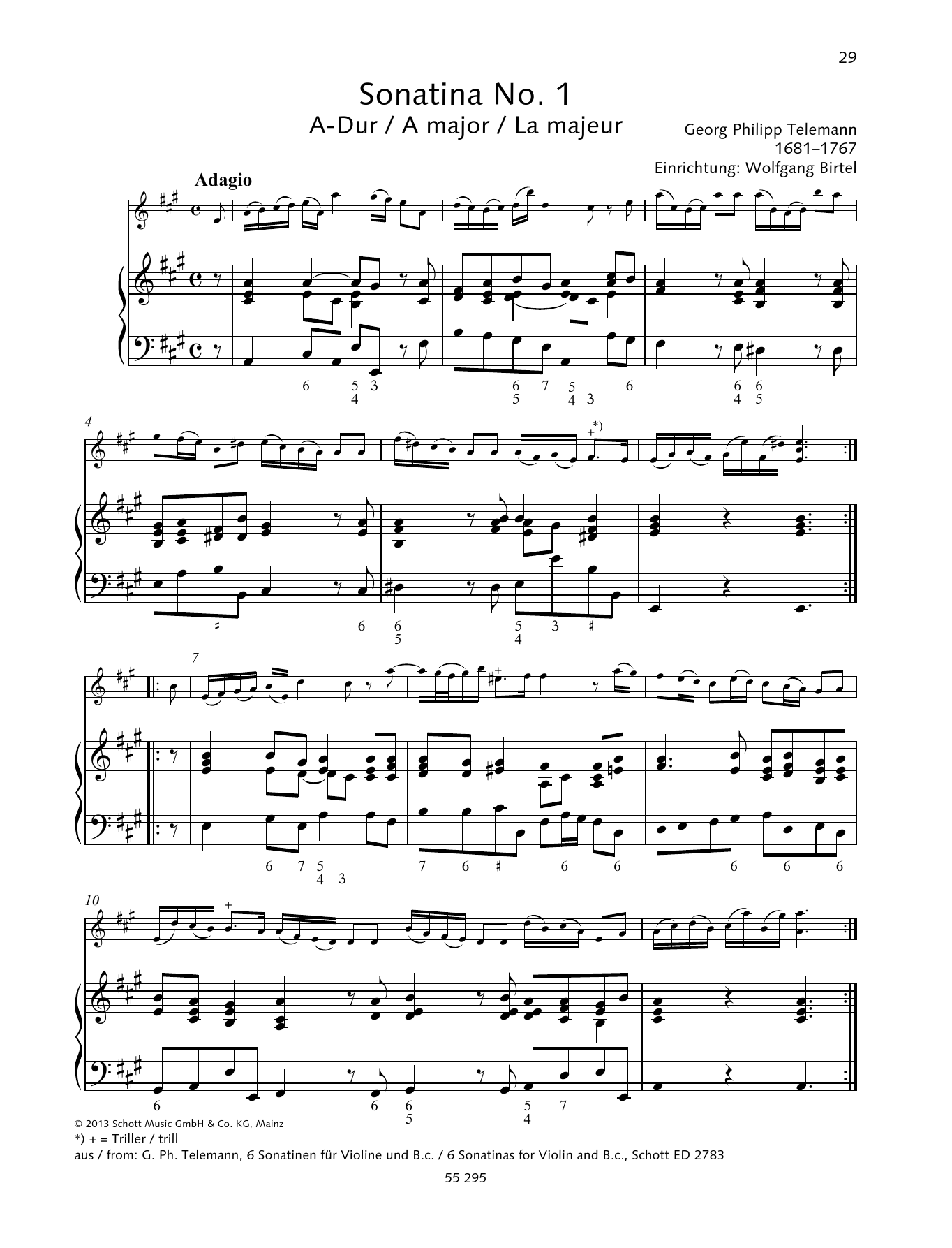 Georg Philipp Telemann Sonatina No. 1 Sheet Music Notes & Chords for String Solo - Download or Print PDF