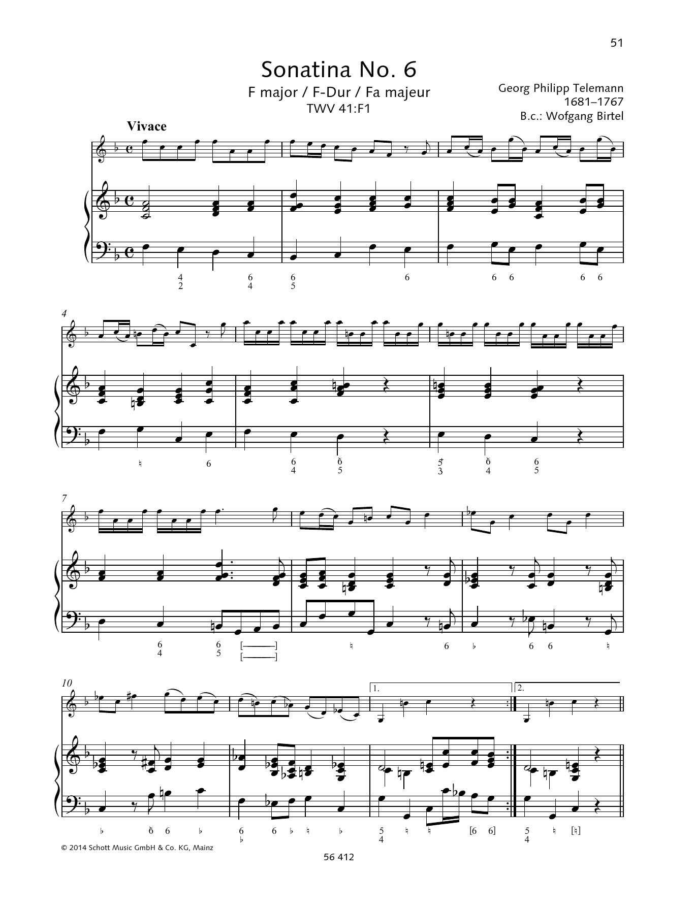 Georg Philipp Telemann Sonatina No. 6 F major Sheet Music Notes & Chords for String Solo - Download or Print PDF