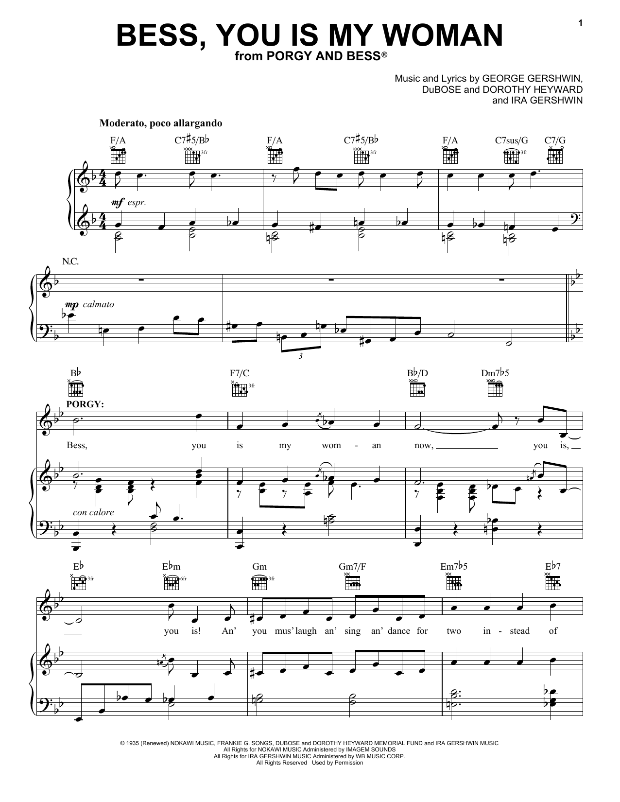 George and Ira Gershwin Bess, You Is My Woman Sheet Music Notes & Chords for Piano, Vocal & Guitar (Right-Hand Melody) - Download or Print PDF