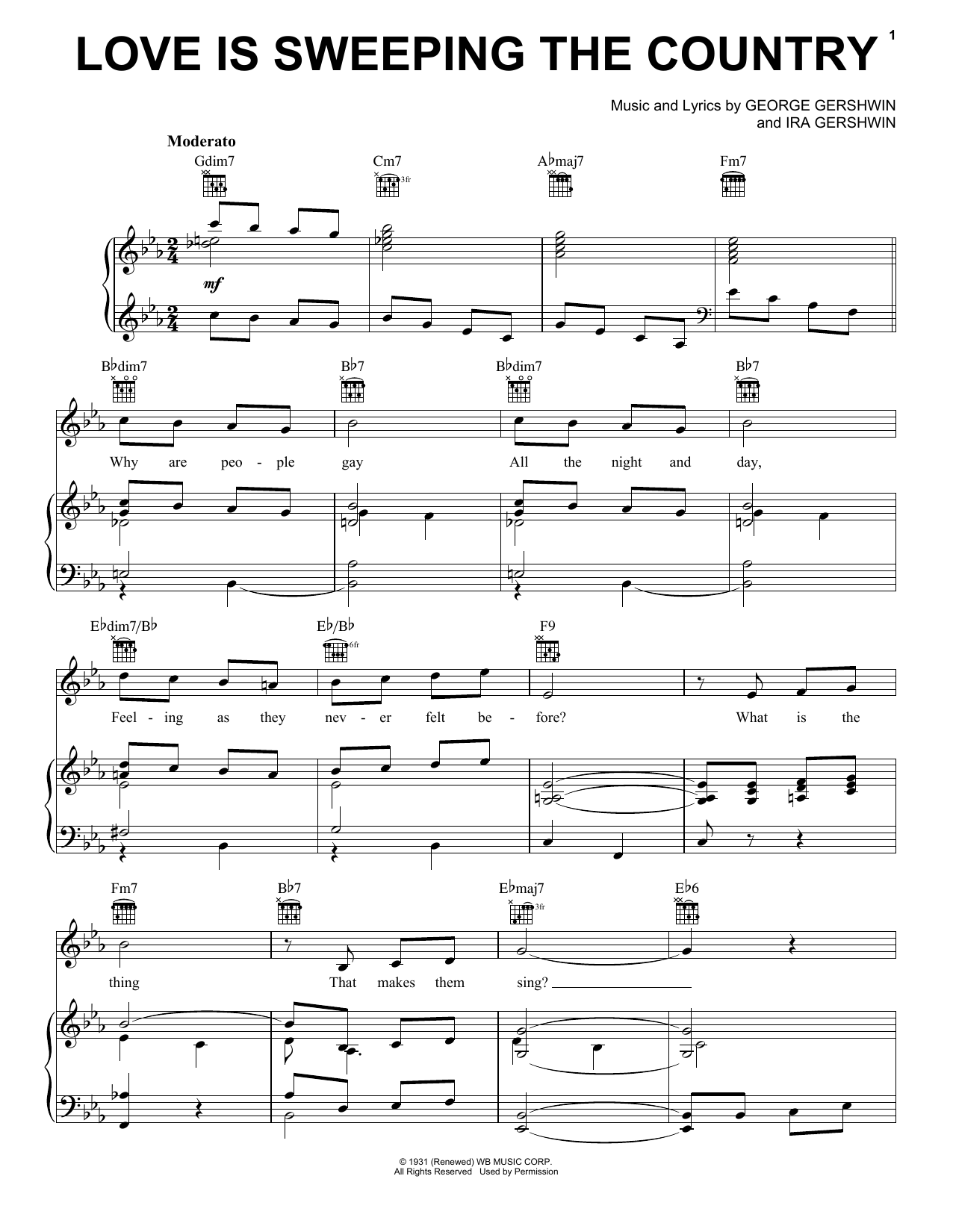 George and Ira Gershwin Love Is Sweeping The Country Sheet Music Notes & Chords for Piano, Vocal & Guitar (Right-Hand Melody) - Download or Print PDF