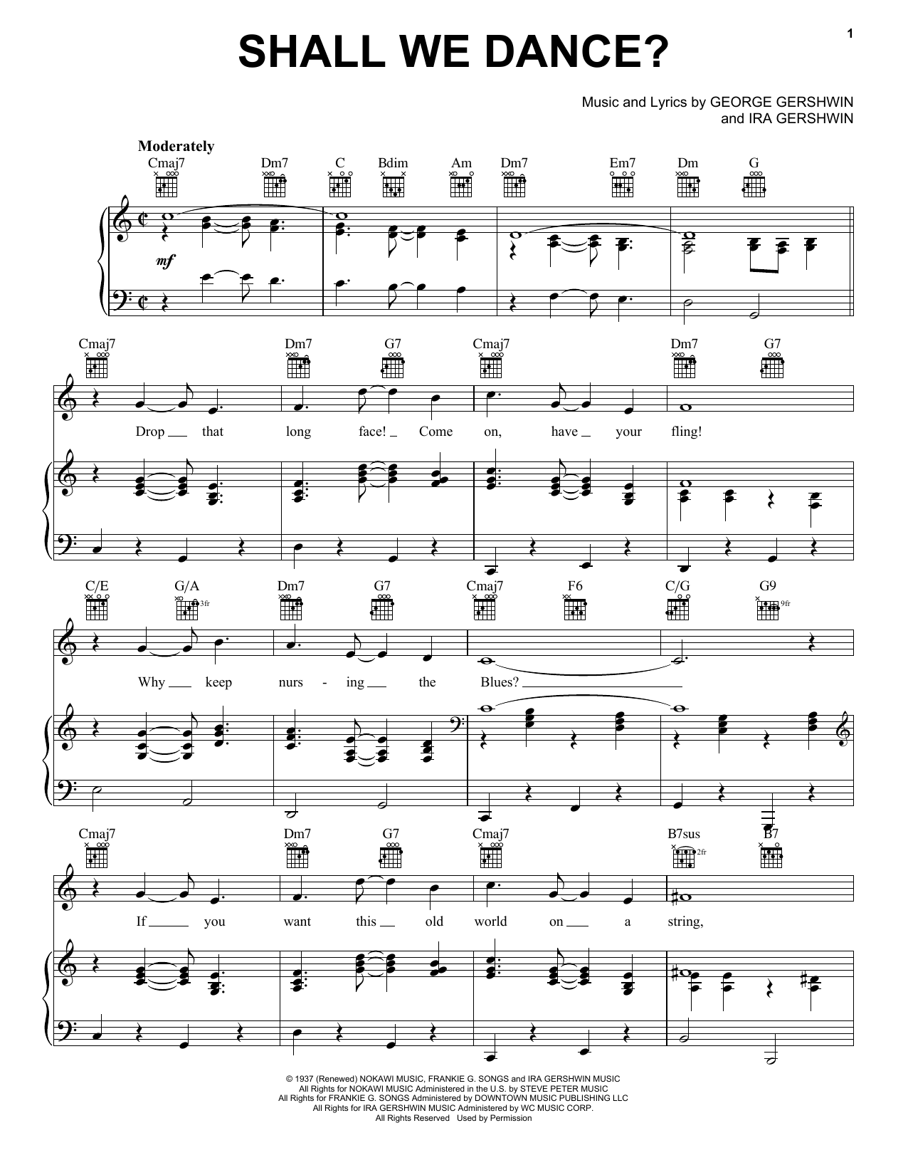 George and Ira Gershwin Shall We Dance? Sheet Music Notes & Chords for Piano, Vocal & Guitar (Right-Hand Melody) - Download or Print PDF