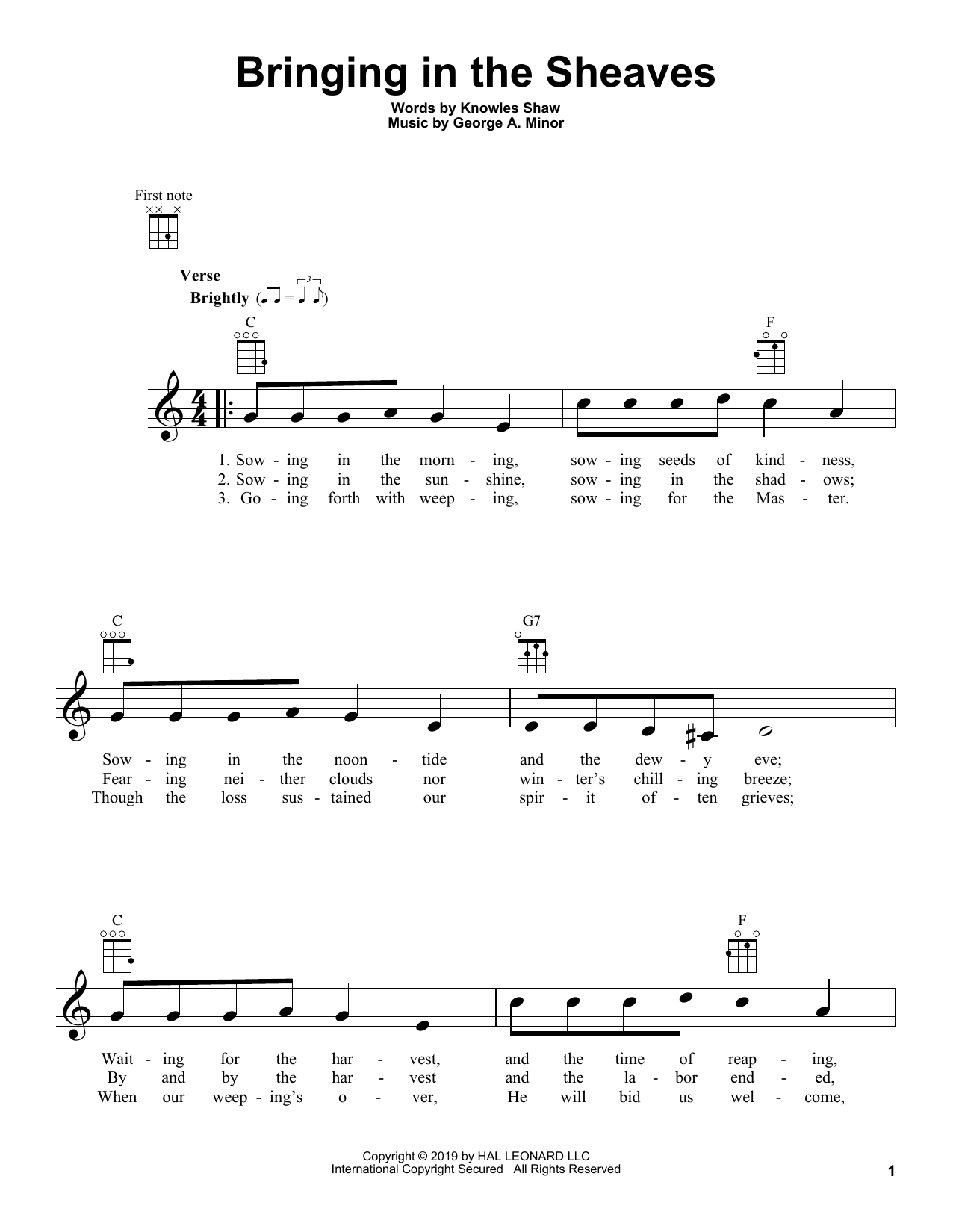 George A. Minor Bringing In The Sheaves Sheet Music Notes & Chords for Ukulele - Download or Print PDF