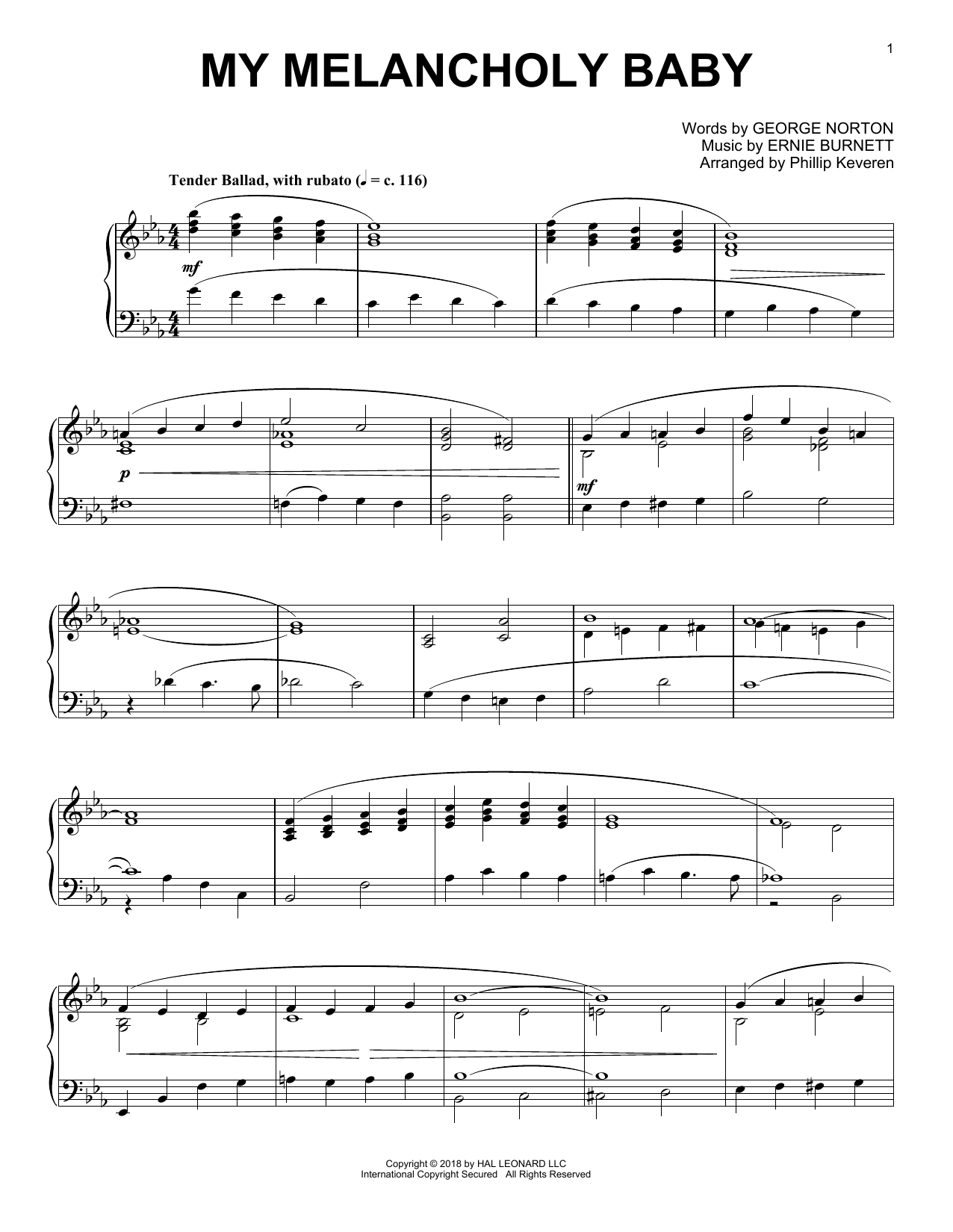 George A. Norton My Melancholy Baby [Jazz version] (arr. Phillip Keveren) Sheet Music Notes & Chords for Piano - Download or Print PDF