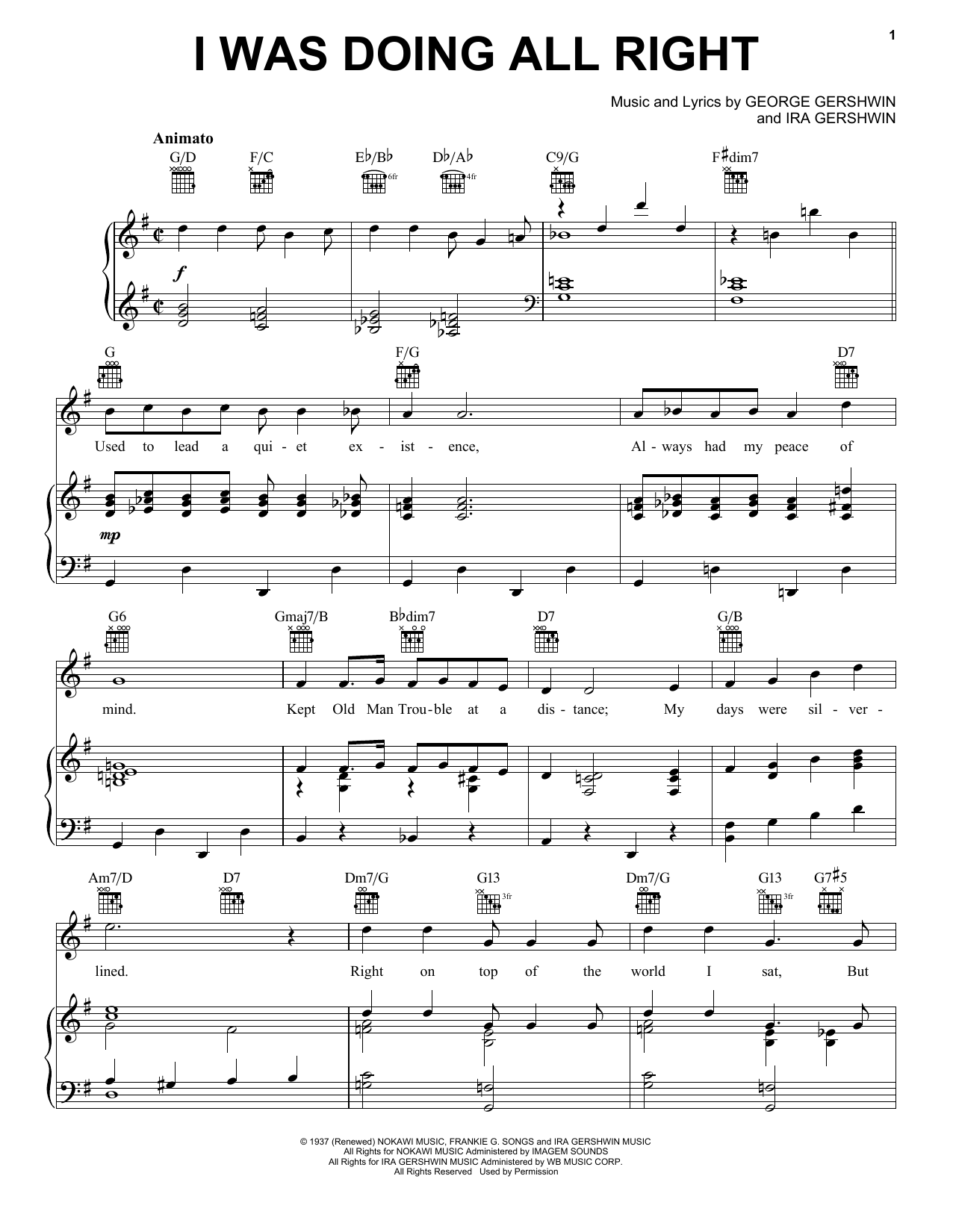George and Ira Gershwin I Was Doing All Right Sheet Music Notes & Chords for Piano, Vocal & Guitar (Right-Hand Melody) - Download or Print PDF
