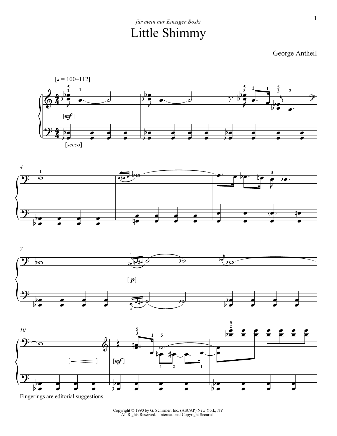 George Antheil Little Shimmy Sheet Music Notes & Chords for Piano - Download or Print PDF
