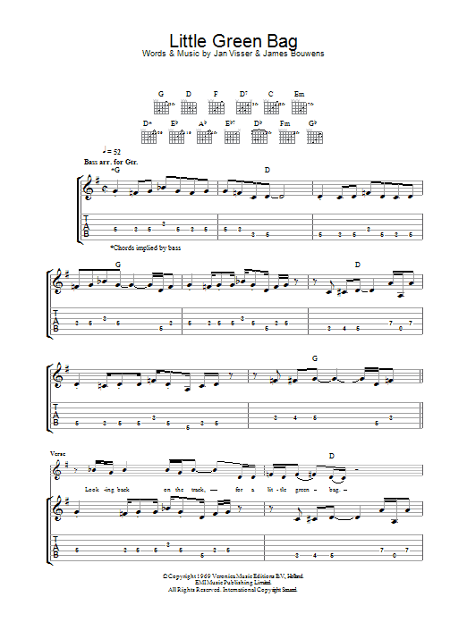 George Baker Little Green Bag (from Reservoir Dogs) Sheet Music Notes & Chords for Guitar Tab - Download or Print PDF