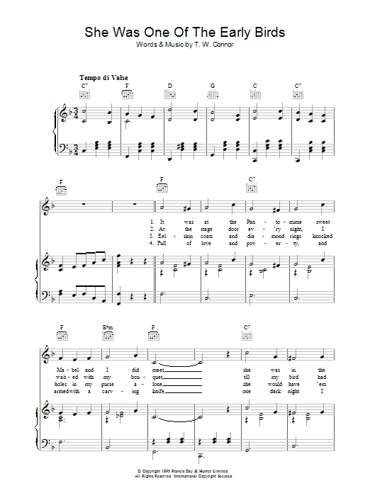 George Beauchamp She Was One Of The Early Birds Sheet Music Notes & Chords for Piano, Vocal & Guitar (Right-Hand Melody) - Download or Print PDF George Beauchamp She Was One Of The Early Birds Sheet Music Notes & Chords for Piano, Vocal & Guitar (Right-Hand Melody) - Download or Print PDF