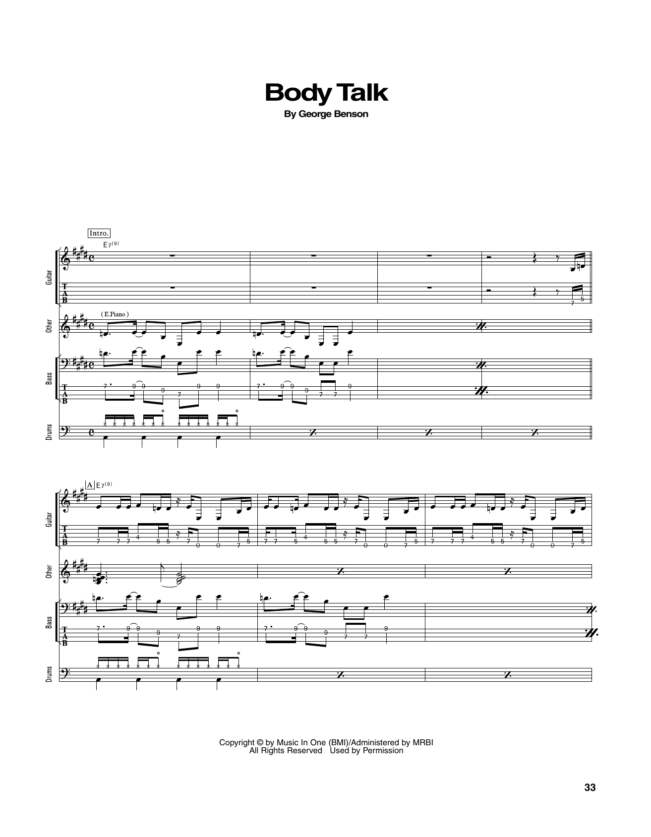 George Benson Body Talk Sheet Music Notes & Chords for Transcribed Score - Download or Print PDF
