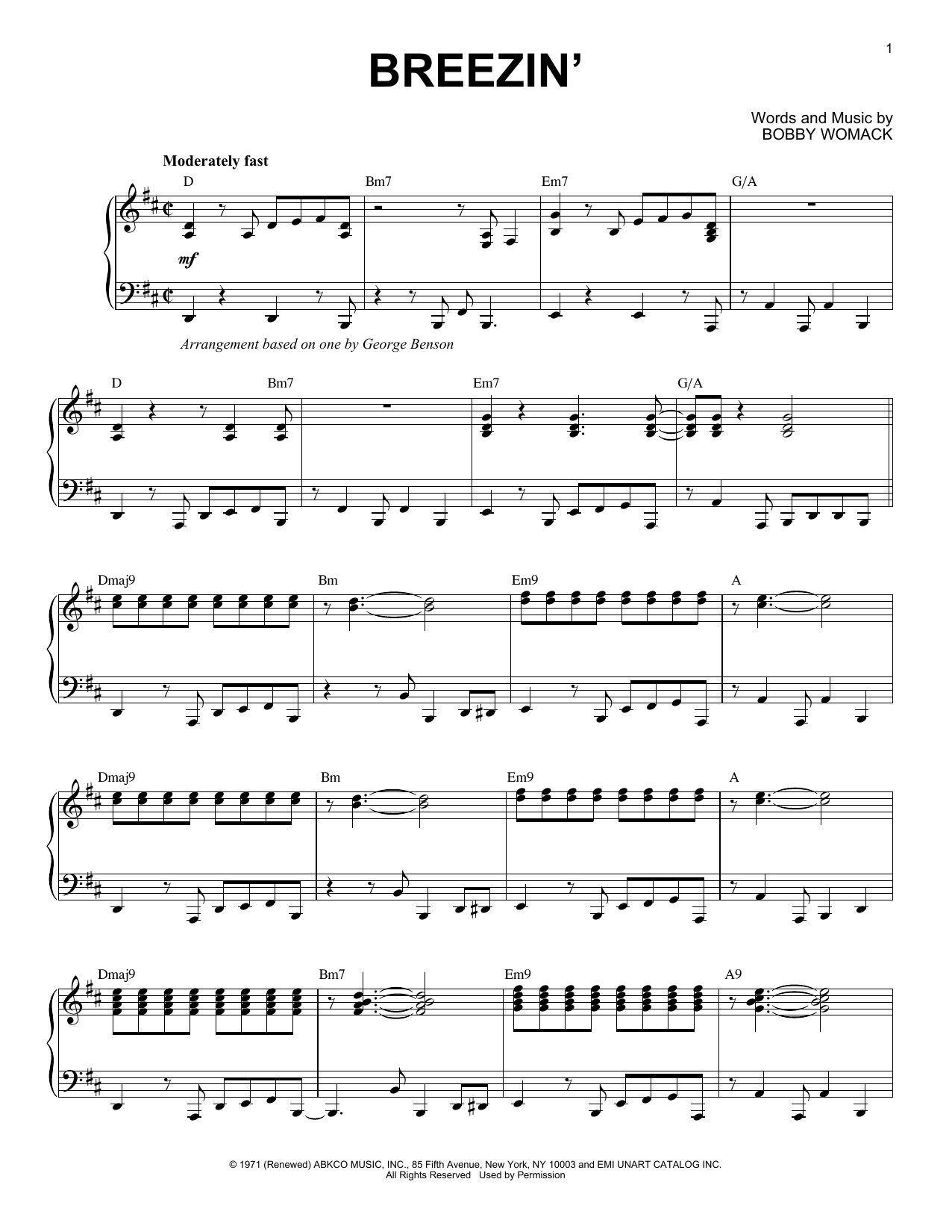 George Benson Breezin' Sheet Music Notes & Chords for Piano - Download or Print PDF