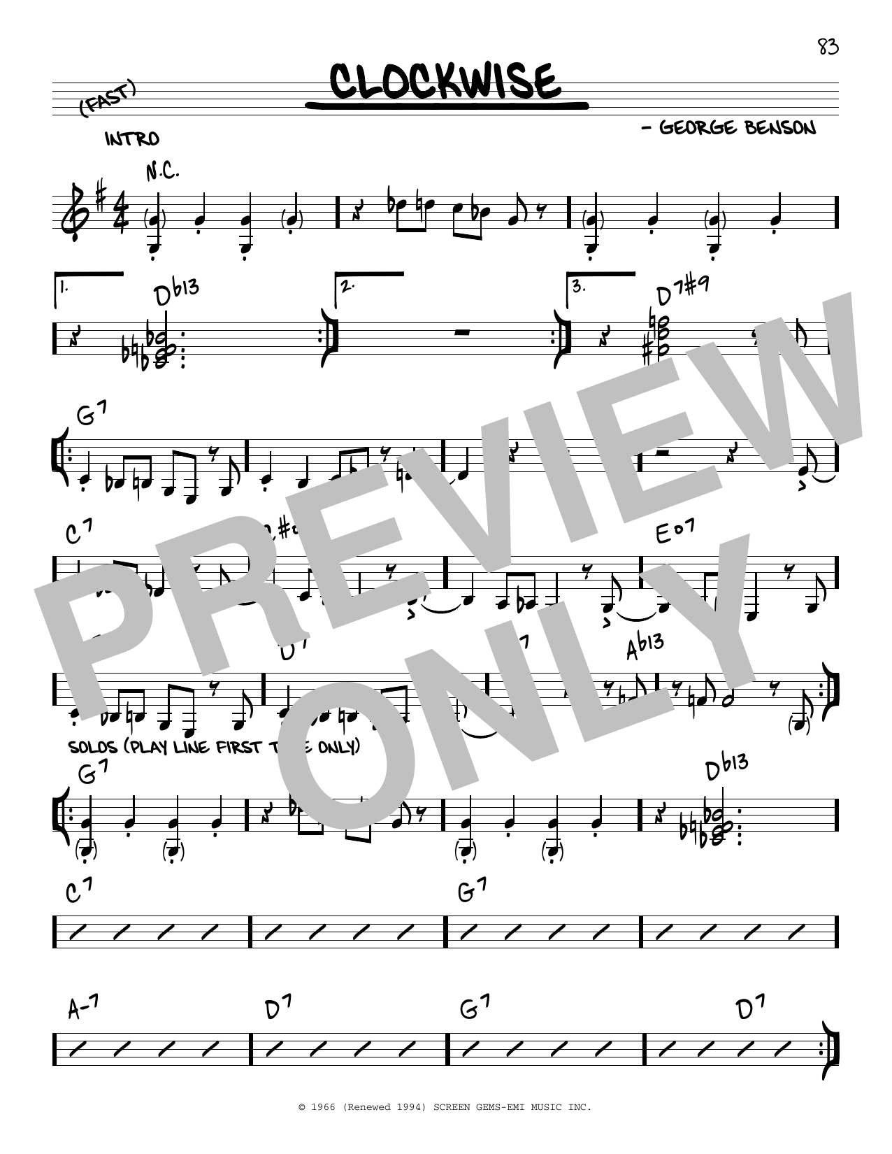 George Benson Clockwise Sheet Music Notes & Chords for Real Book – Melody & Chords - Download or Print PDF