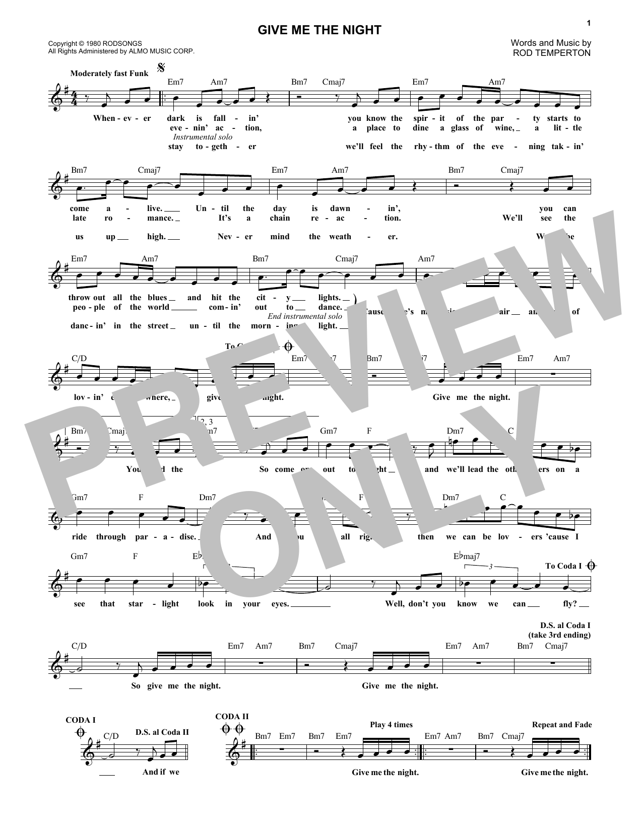 George Benson Give Me The Night Sheet Music Notes & Chords for Real Book – Melody & Chords - Download or Print PDF