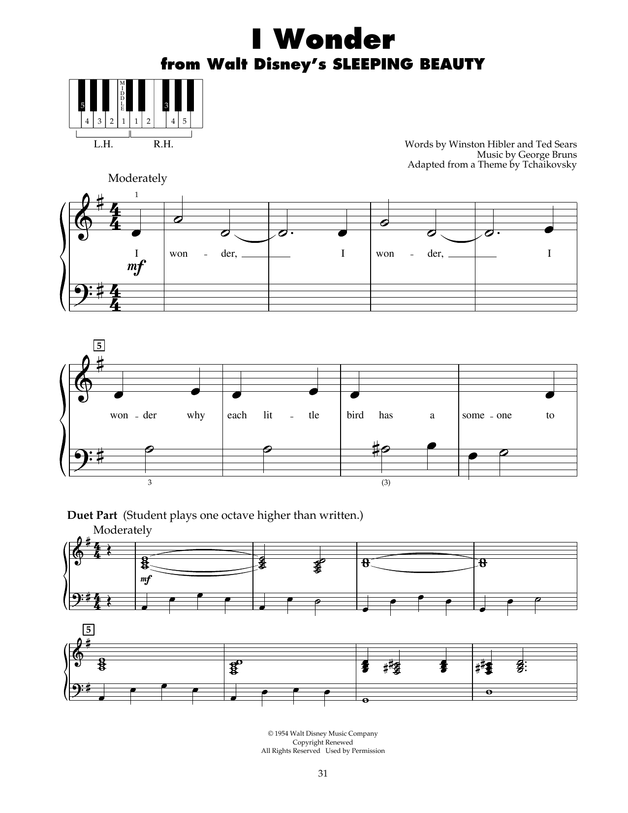 George Bruns I Wonder (from Sleeping Beauty) Sheet Music Notes & Chords for 5-Finger Piano - Download or Print PDF
