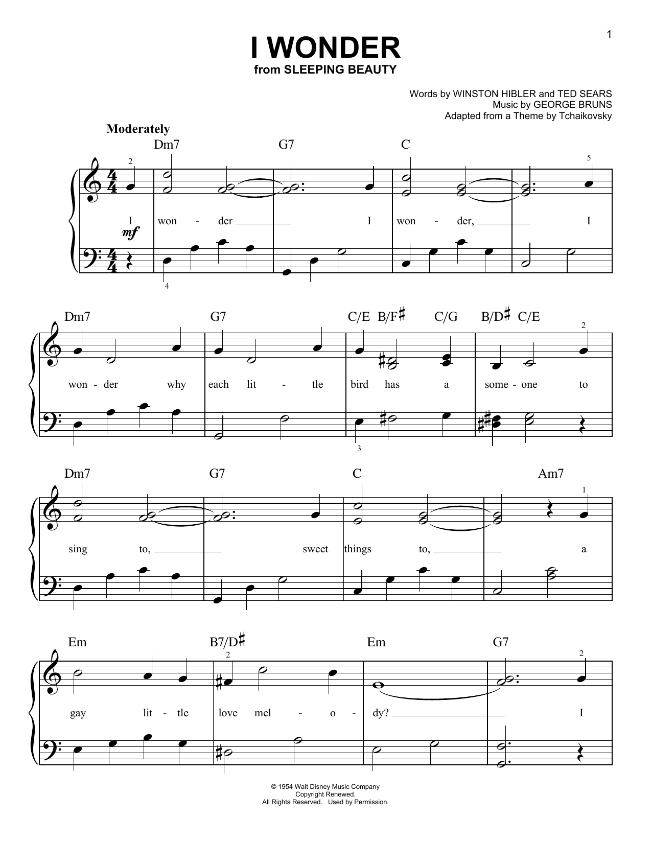 George Bruns I Wonder Sheet Music Notes & Chords for Easy Piano - Download or Print PDF