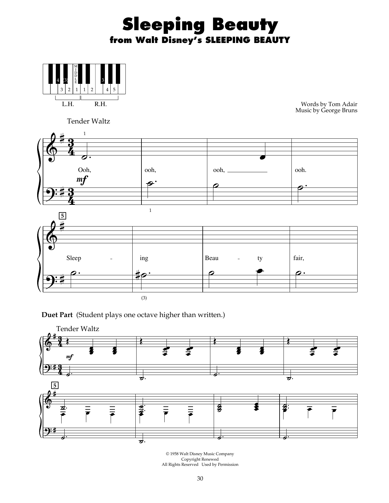 George Bruns Sleeping Beauty Sheet Music Notes & Chords for 5-Finger Piano - Download or Print PDF