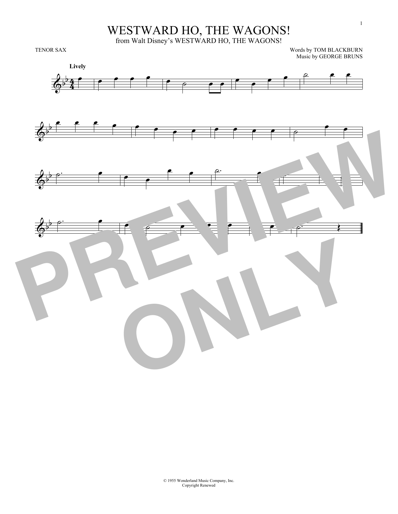 George Bruns Westward Ho, The Wagons! Sheet Music Notes & Chords for Guitar Chords/Lyrics - Download or Print PDF
