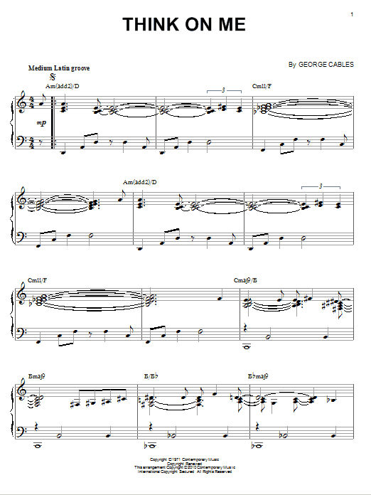 George Cables Think On Me (arr. Brent Edstrom) Sheet Music Notes & Chords for Piano - Download or Print PDF