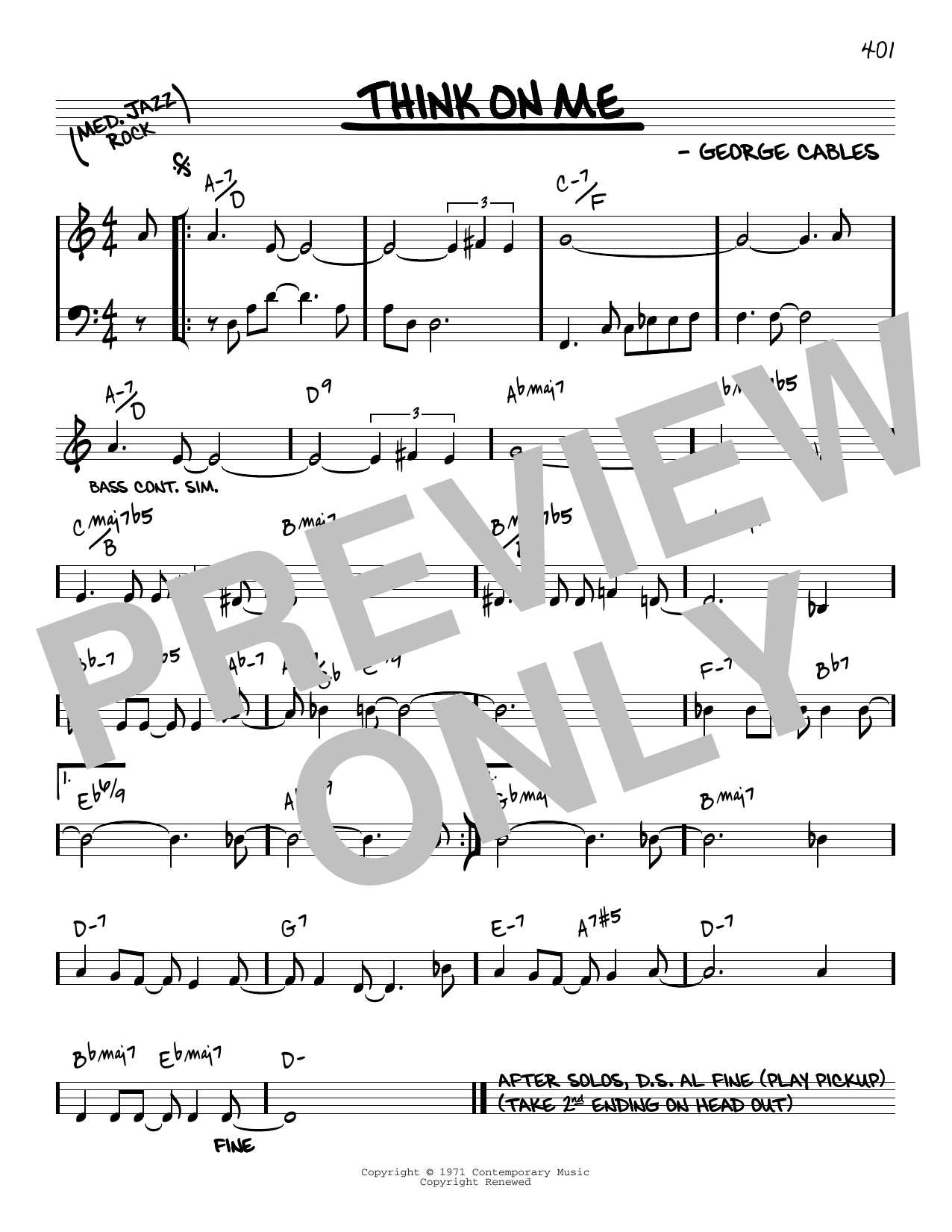 George Cables Think On Me [Reharmonized version] (arr. Jack Grassel) Sheet Music Notes & Chords for Real Book – Melody & Chords - Download or Print PDF