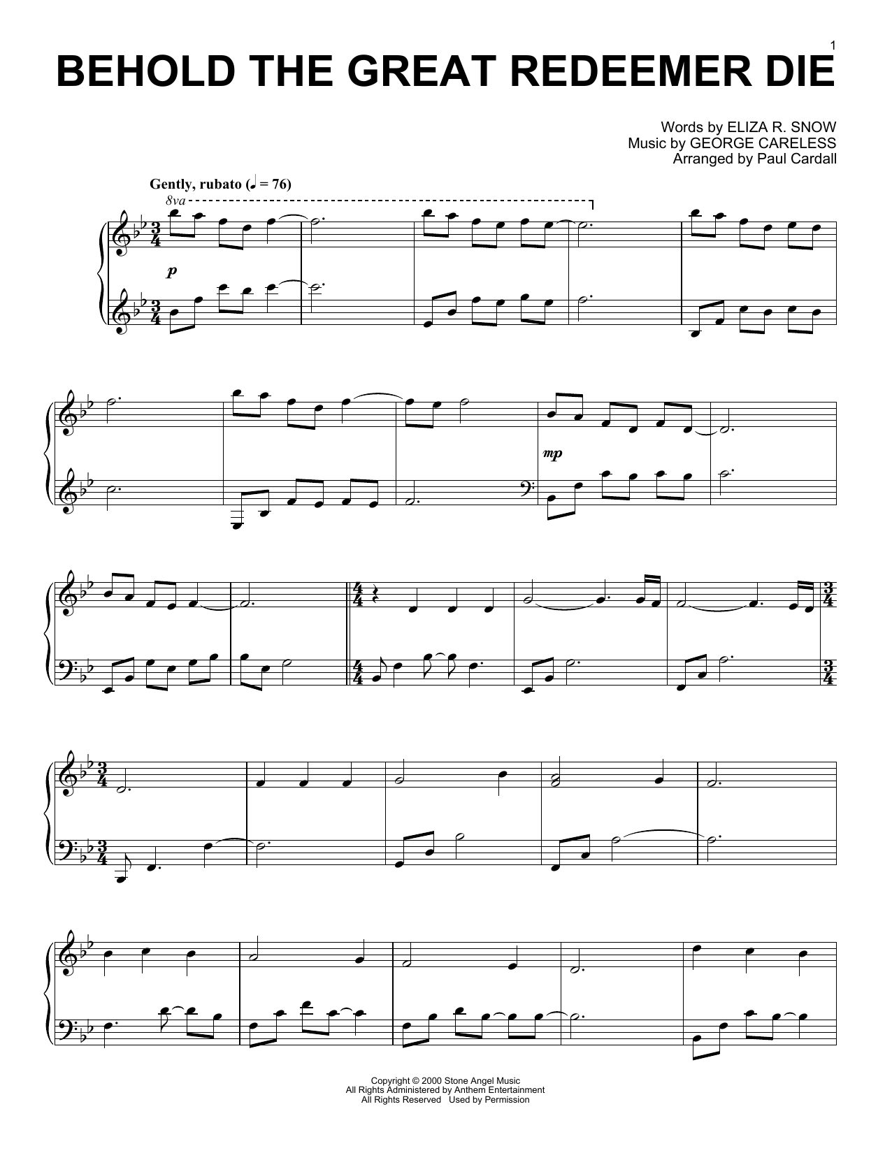 George Careless Behold The Great Redeemer Die (arr. Paul Cardall) Sheet Music Notes & Chords for Piano Solo - Download or Print PDF
