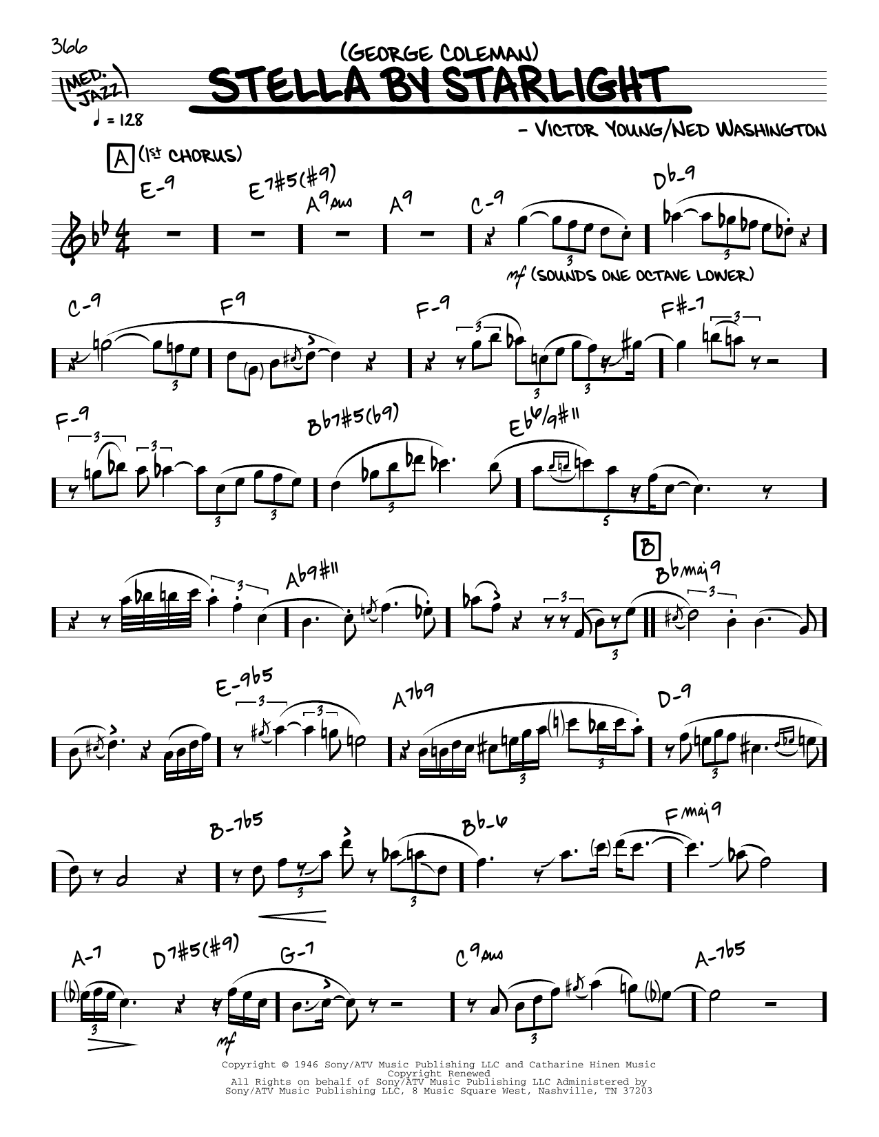 George Coleman Stella By Starlight (solo only) Sheet Music Notes & Chords for Real Book – Melody & Chords - Download or Print PDF