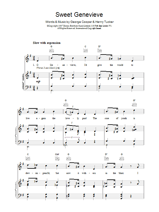 George Cooper Sweet Genevieve sheet music notes and chords. Download Printable PDF.