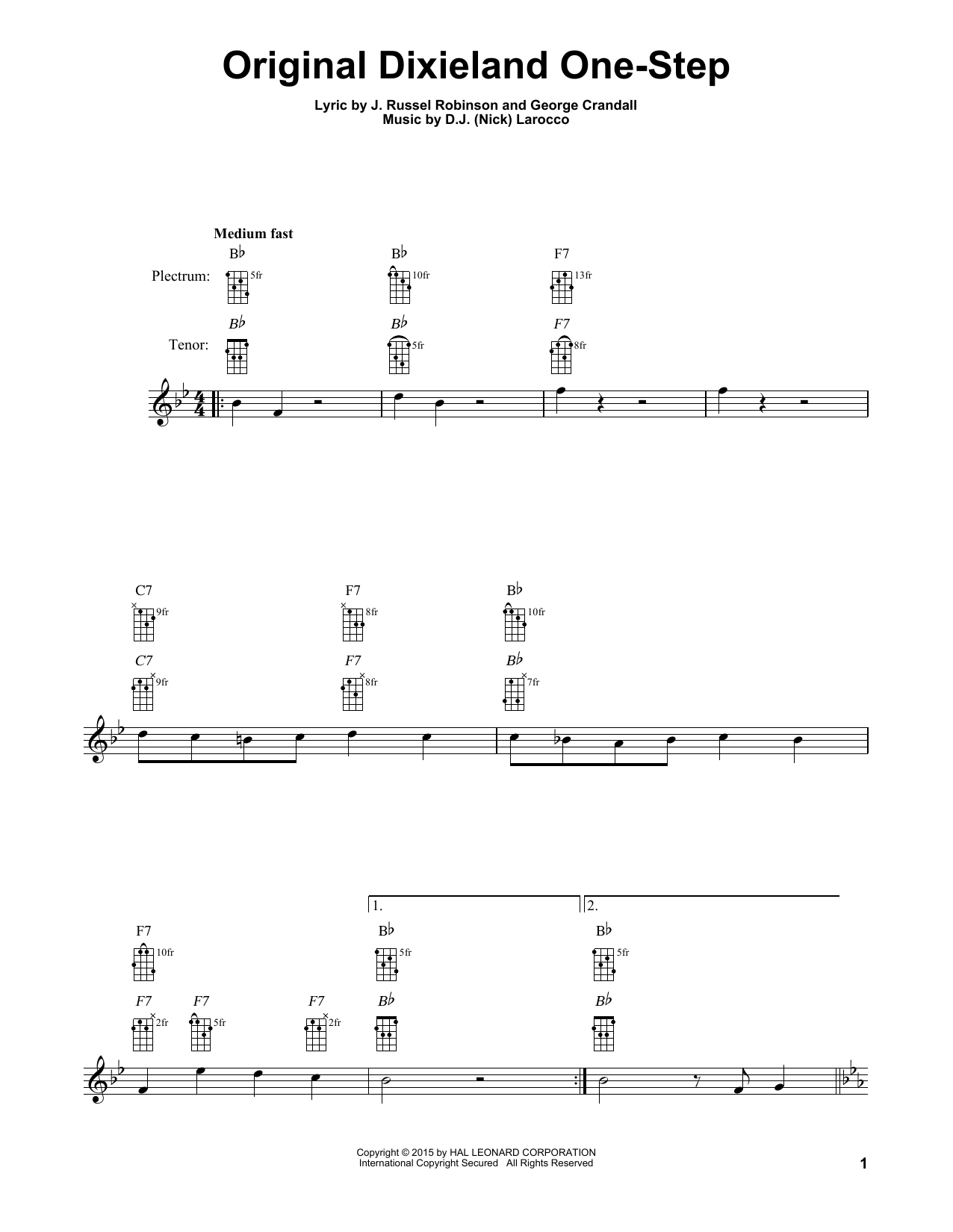 George Crandall Original Dixieland One-Step Sheet Music Notes & Chords for Banjo - Download or Print PDF