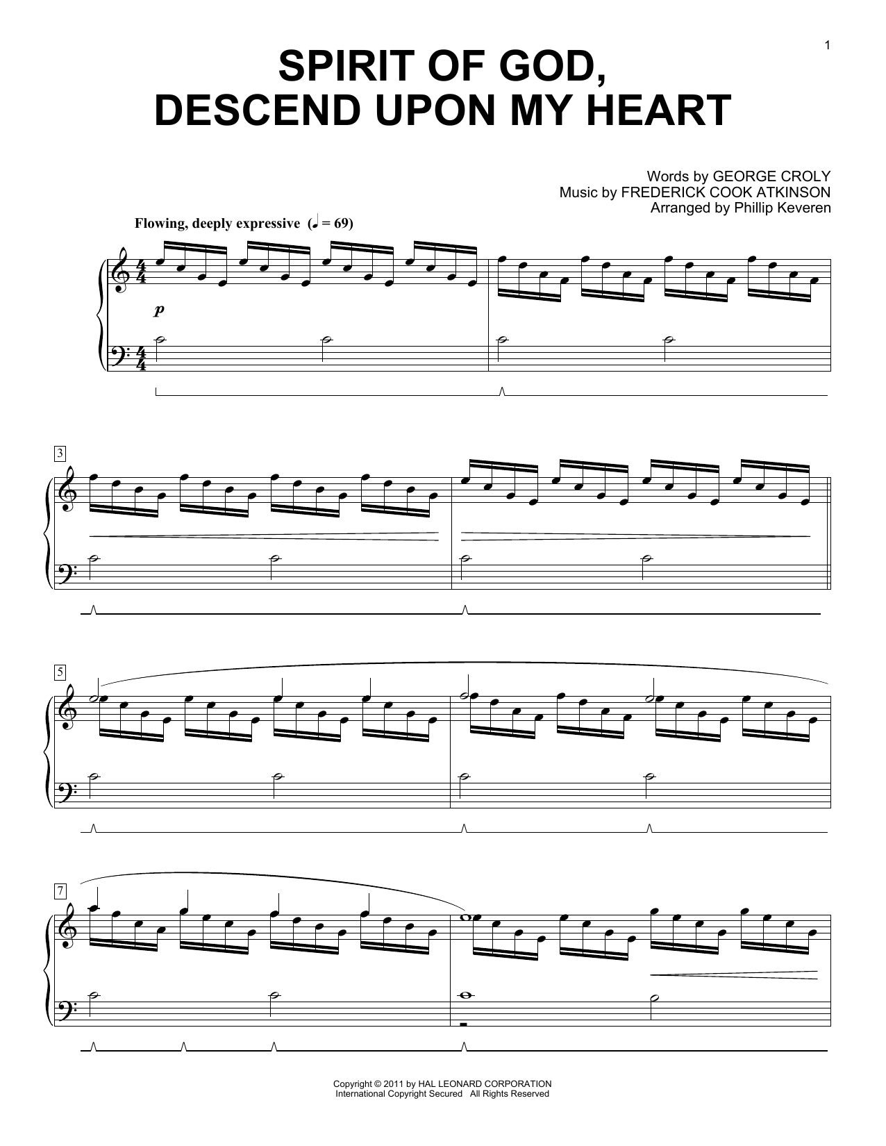 George Croly Spirit Of God, Descend Upon My Heart [Classical version] (arr. Phillip Keveren) Sheet Music Notes & Chords for Piano - Download or Print PDF