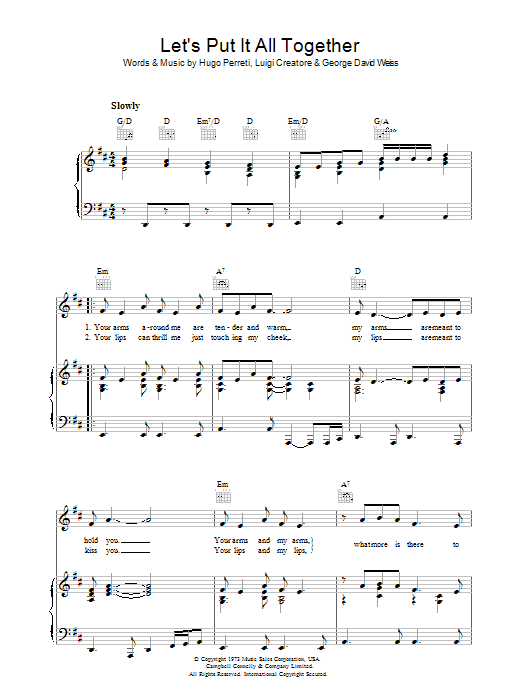 The Stylistics Let's Put It All Together Sheet Music Notes & Chords for Piano, Vocal & Guitar (Right-Hand Melody) - Download or Print PDF