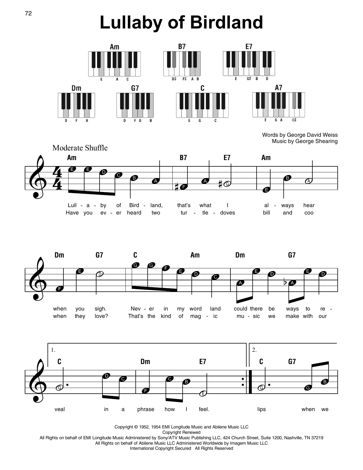 George David Weiss Lullaby Of Birdland Sheet Music Notes & Chords for Super Easy Piano - Download or Print PDF