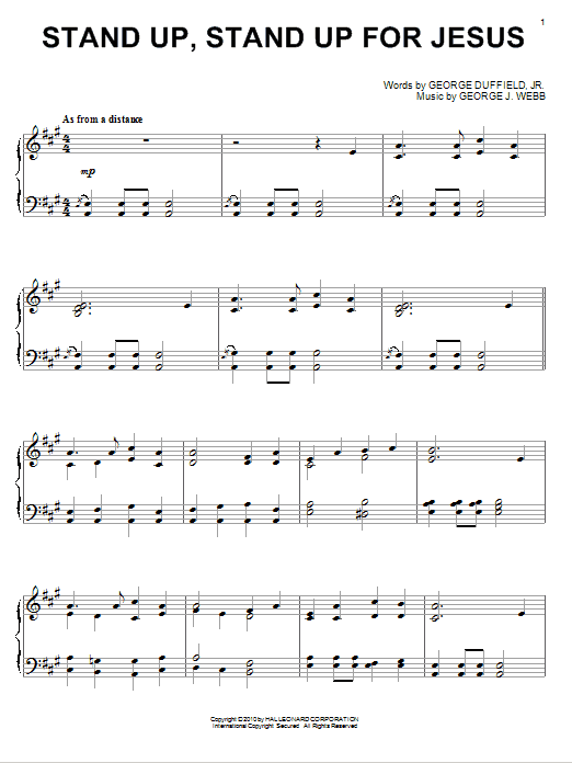 George Duffield Jr. Stand Up, Stand Up For Jesus Sheet Music Notes & Chords for Piano, Vocal & Guitar (Right-Hand Melody) - Download or Print PDF