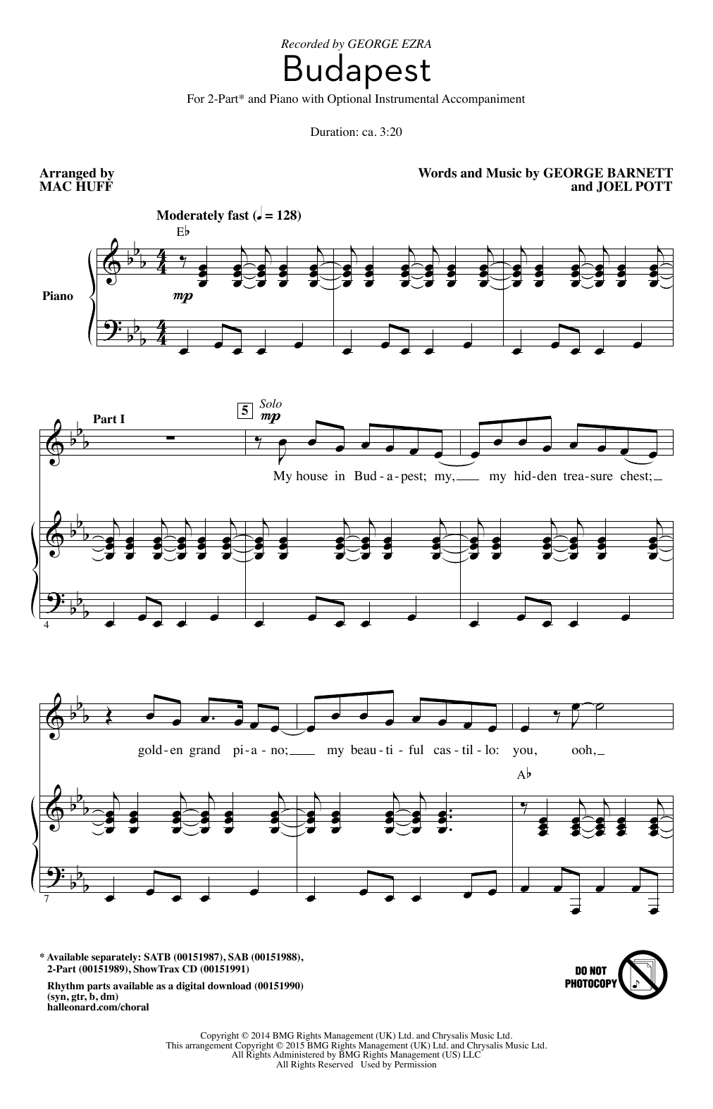 George Ezra Budapest (arr. Mac Huff) Sheet Music Notes & Chords for SATB - Download or Print PDF