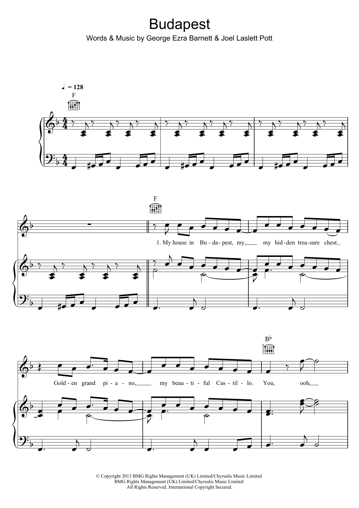 George Ezra Budapest Sheet Music Notes & Chords for Lyrics & Chords - Download or Print PDF