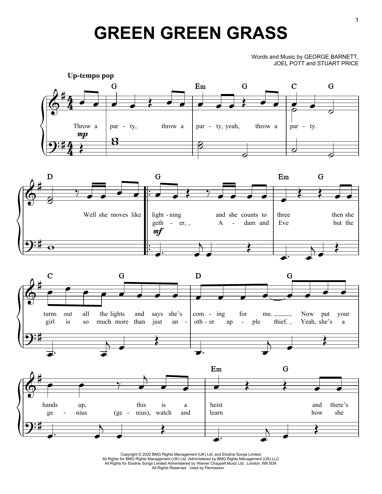 George Ezra Green Green Grass Sheet Music Notes & Chords for Piano, Vocal & Guitar Chords (Right-Hand Melody) - Download or Print PDF