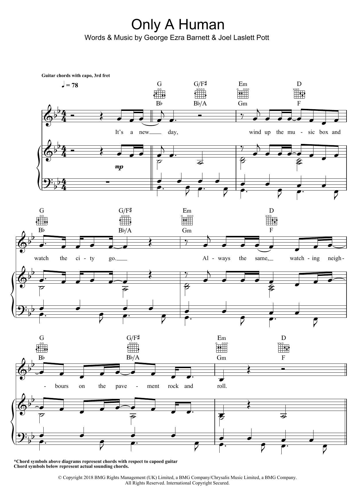 George Ezra Only A Human Sheet Music Notes & Chords for Piano, Vocal & Guitar Chords (Right-Hand Melody) - Download or Print PDF