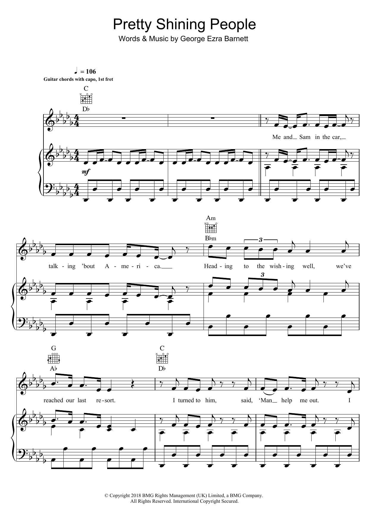 George Ezra Pretty Shining People Sheet Music Notes & Chords for Piano, Vocal & Guitar Chords (Right-Hand Melody) - Download or Print PDF