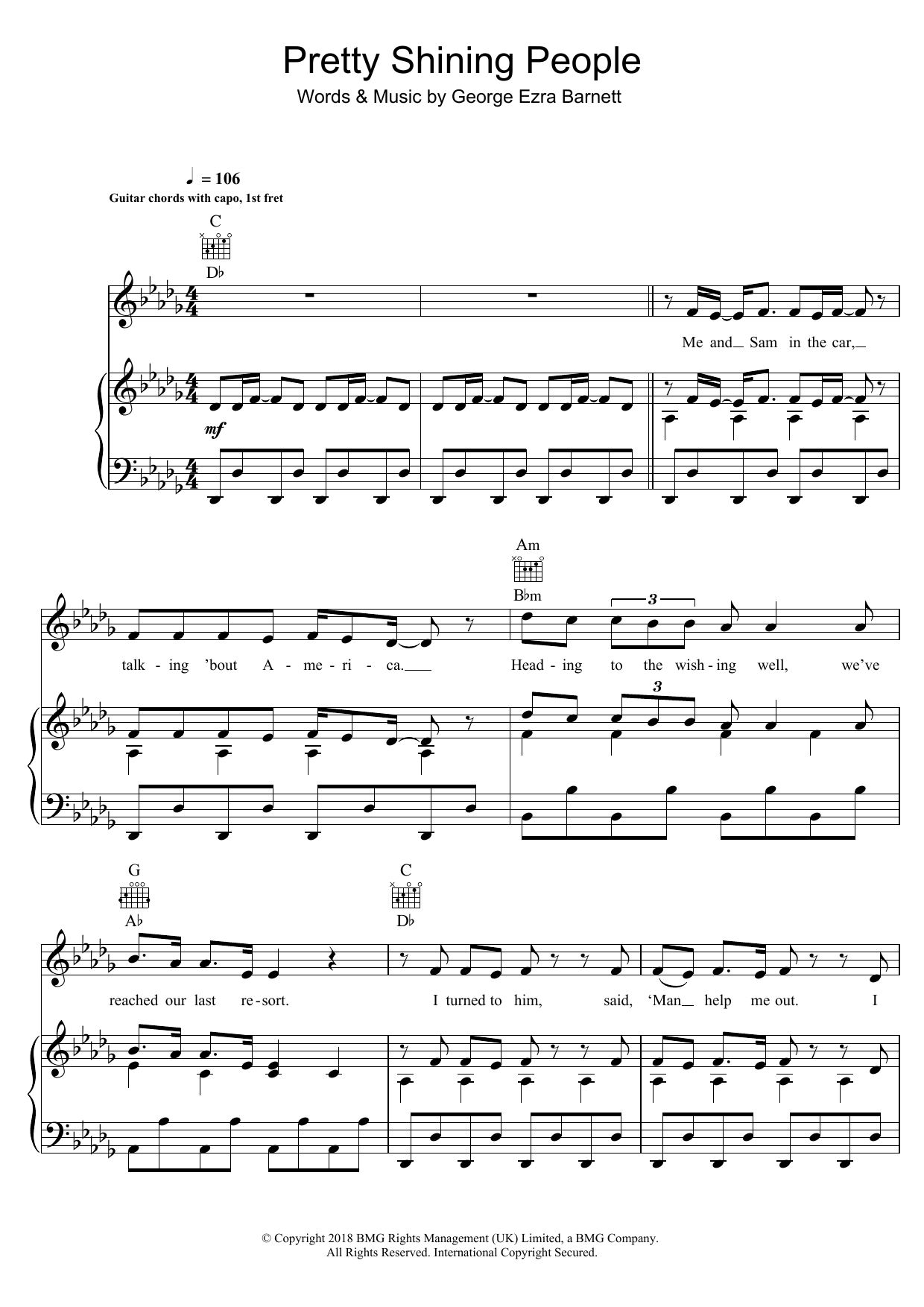 George Ezra Pretty Shining People Sheet Music Notes & Chords for Piano, Vocal & Guitar (Right-Hand Melody) - Download or Print PDF