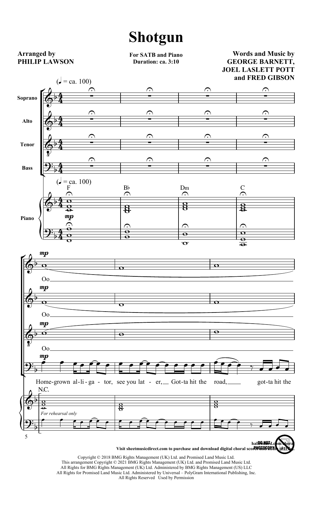 George Ezra Shotgun (arr. Philip Lawson) Sheet Music Notes & Chords for SATB Choir - Download or Print PDF