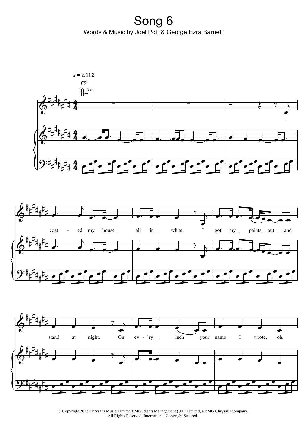 George Ezra Song 6 Sheet Music Notes & Chords for Piano, Vocal & Guitar (Right-Hand Melody) - Download or Print PDF