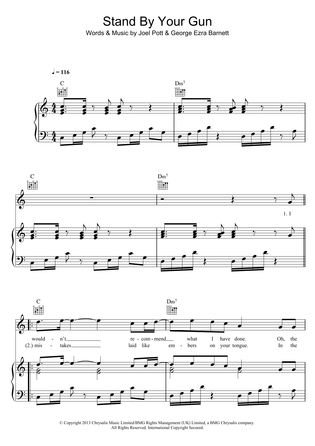 George Ezra Stand By Your Gun Sheet Music Notes & Chords for Piano, Vocal & Guitar (Right-Hand Melody) - Download or Print PDF