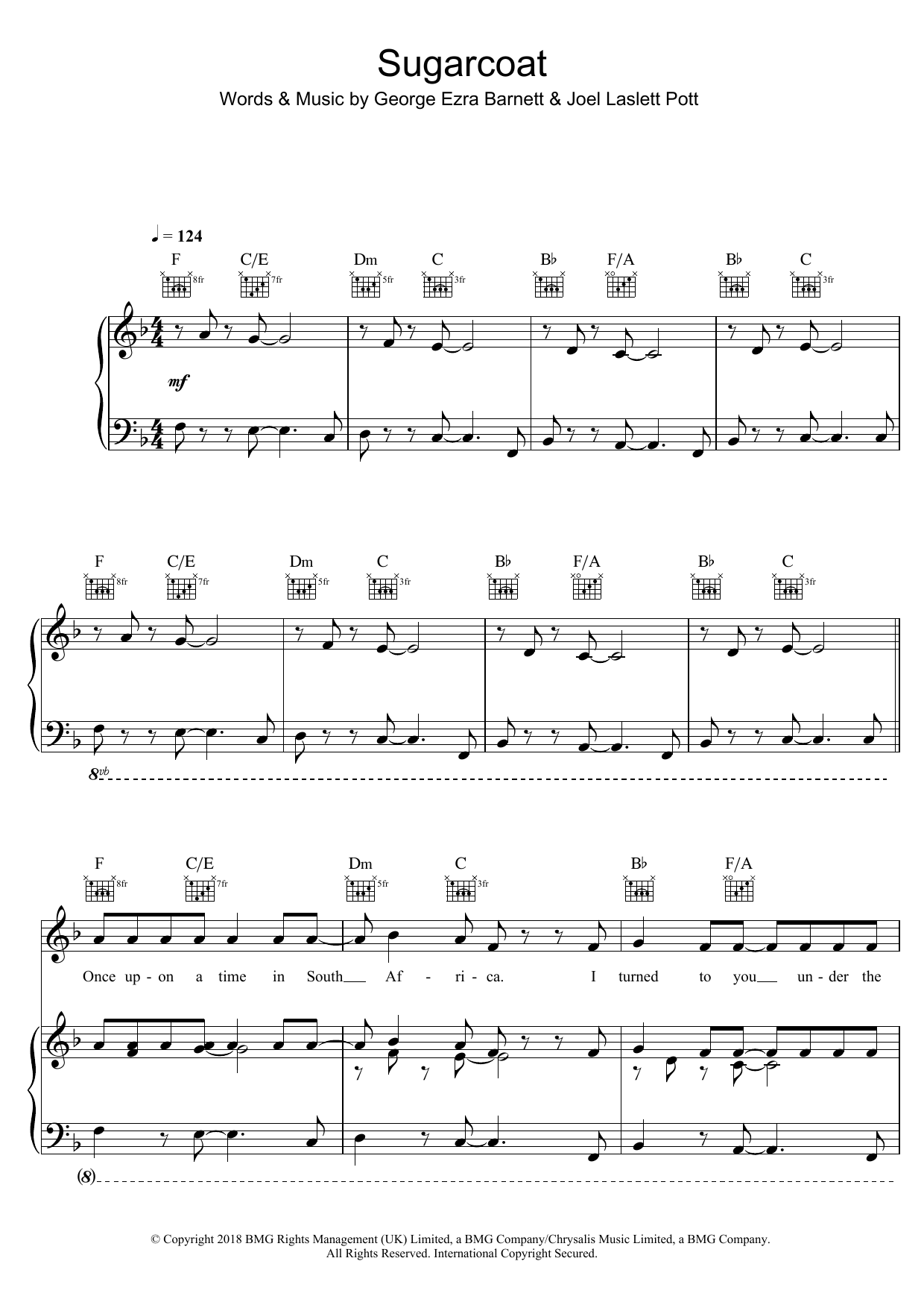 George Ezra Sugarcoat Sheet Music Notes & Chords for Piano, Vocal & Guitar (Right-Hand Melody) - Download or Print PDF
