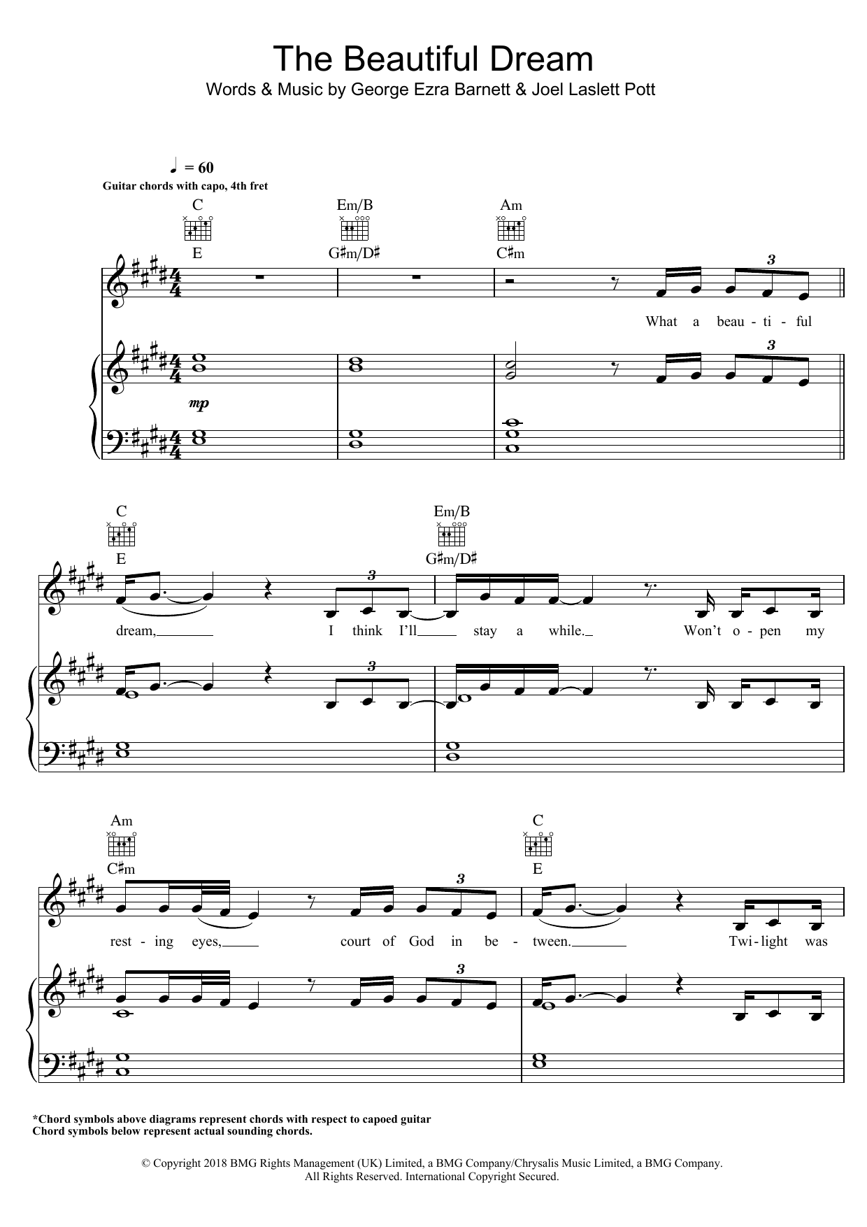 George Ezra The Beautiful Dream Sheet Music Notes & Chords for Piano, Vocal & Guitar Chords (Right-Hand Melody) - Download or Print PDF