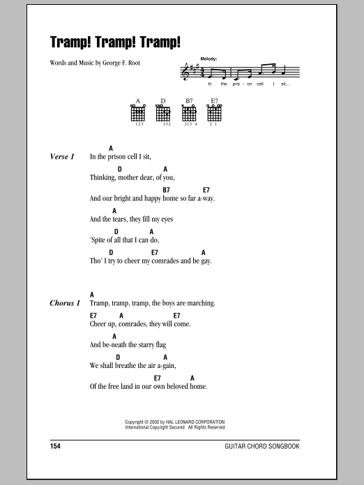 George F. Root Tramp! Tramp! Tramp! Sheet Music Notes & Chords for Melody Line, Lyrics & Chords - Download or Print PDF