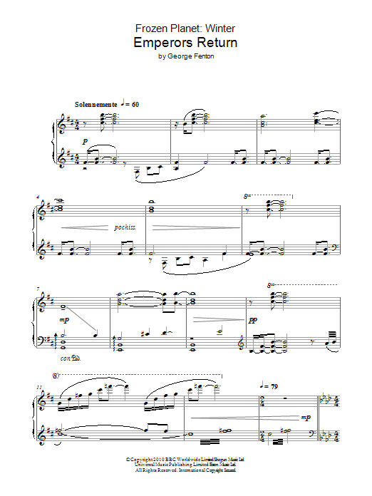 George Fenton Frozen Planet, Emperors Return Sheet Music Notes & Chords for Piano - Download or Print PDF George Fenton Frozen Planet, Emperors Return Sheet Music Notes & Chords for Piano - Download or Print PDF