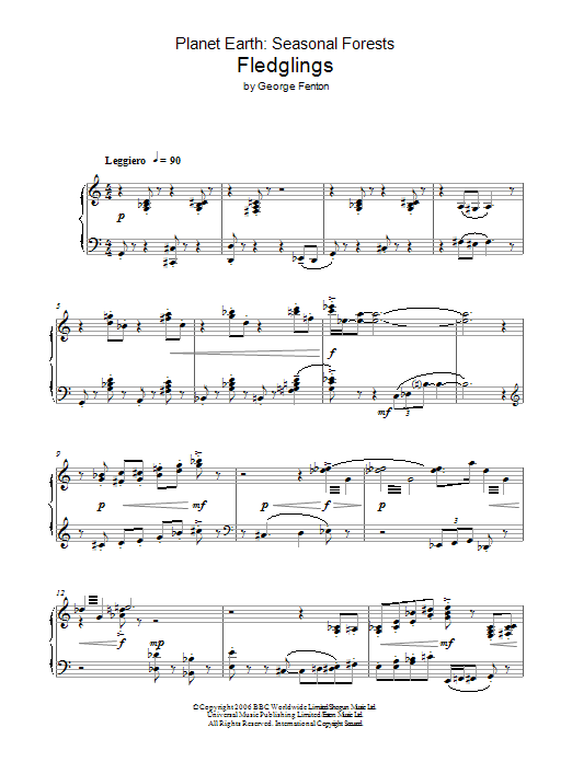 George Fenton Planet Earth: Fledglings Sheet Music Notes & Chords for Piano - Download or Print PDF