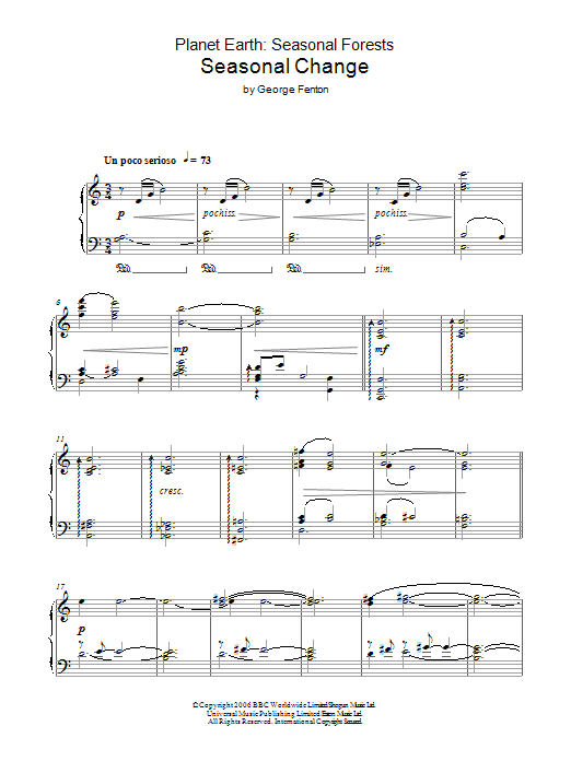 George Fenton Planet Earth: Seasonal Change Sheet Music Notes & Chords for Piano - Download or Print PDF