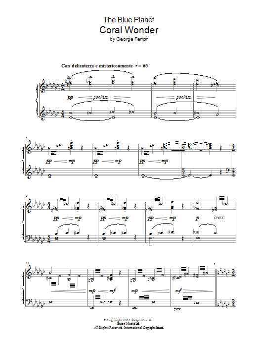George Fenton The Blue Planet: Coral Wonder Sheet Music Notes & Chords for Piano - Download or Print PDF George Fenton The Blue Planet: Coral Wonder Sheet Music Notes & Chords for Piano - Download or Print PDF
