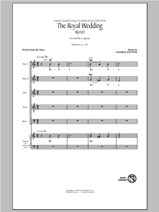 George Fenton The Royal Wedding (Kyrie) Sheet Music Notes & Chords for SATB - Download or Print PDF