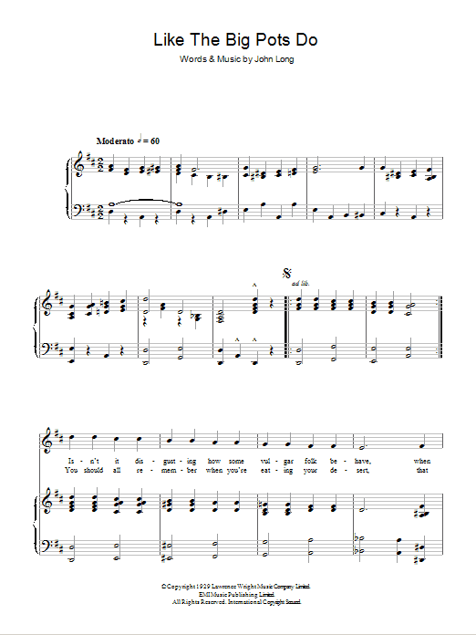 George Formby Like The Big Pots Do Sheet Music Notes & Chords for Piano, Vocal & Guitar (Right-Hand Melody) - Download or Print PDF